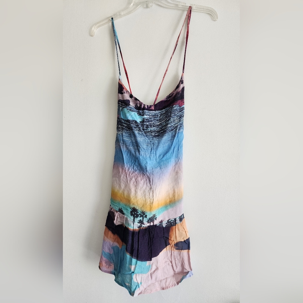 San Lorenzo Strapless Multi-Color Sunset Print Dress